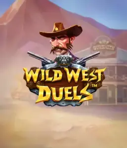  Step into the rugged world of "Wild West Duels" by Pragmatic Play, featuring a tough gunslinger ready for a showdown. The image features a fierce cowboy with crossed pistols, set against a desert backdrop. His sharp gaze and authentic attire embody the spirit of the Old West. The game's title is prominently featured in an ornate font, complementing the adventurous theme. 